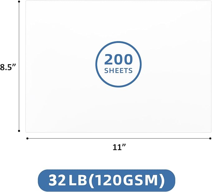 200 Sheets White Card Stock Printer Paper 8.5x11 inch, 32 lb/120 gsm Stationery Paper, White Cardstock Paper Sheets for Printing, Copy, Crafts, Letters, Invitations, Laser & Inkjet Printer Compatible