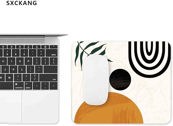 Boho Mouse Pad, Square Personalized Premium Texture Custom Computer Cute Mouse Pad Design,Women Mousepad with Washable Cloth Non-Slip Rubber Base for Office, Beige Modern Aesthetic