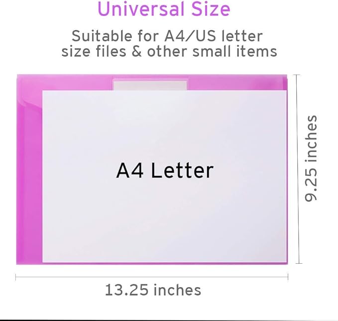 Sooez 12 Pack Folders Plastic Envelopes with Snap Closure, Clear Plastic File Folder for Document, Letter A4 Size Poly File Envelopes with Label Pocket for Home Work Office Organizer, 5 Colors