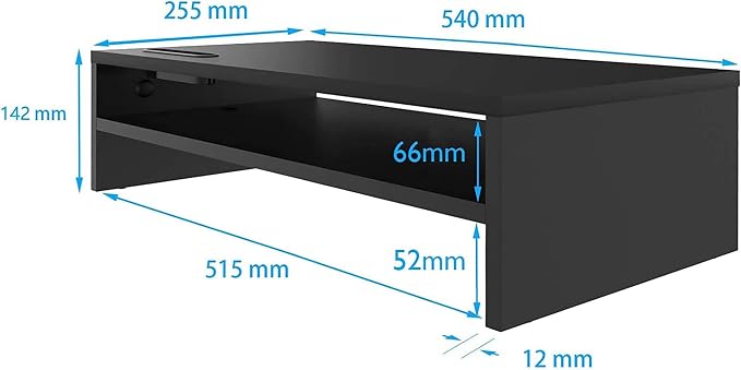 BONTEC Wood Monitor Stand Riser, 2-Tier Desktop Organizer | Ergonomic Computer Stand for Desk, Cable Management, Cellphone Holder, 21.3 Inch Shelf, Black