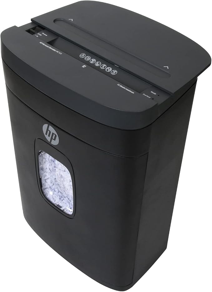 HP - Micro Cut Paper Shredder, 12-Sheet with Slide Top for Office | Micro Cut High Security Shredding, Slide Top Design, Pullout Basket, Rolling Casters, Home And Office Use