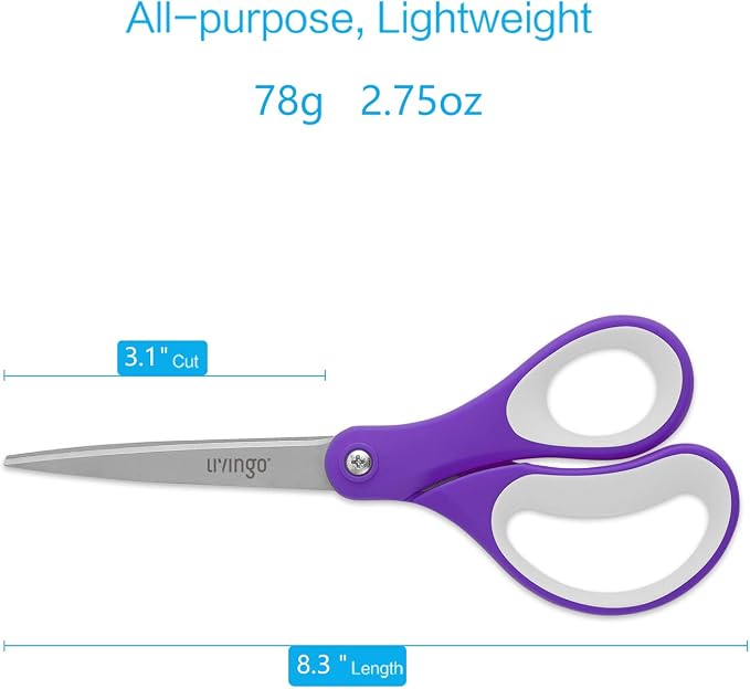 LIVINGO 36 Pack 8" Sharp Bulk Scissors Set All Purpose for Office & School | Stainless Steel Blades Shears for Middle High Teacher and Student Classroom Crafts Cutting Paper, Fabric