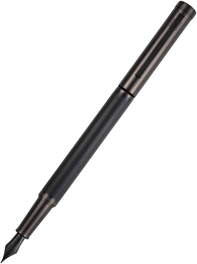 Matte Black Forest Fountain Pen Extra Fine Nib Classic Design with Converter and Metal Pen Box Set by Asvine