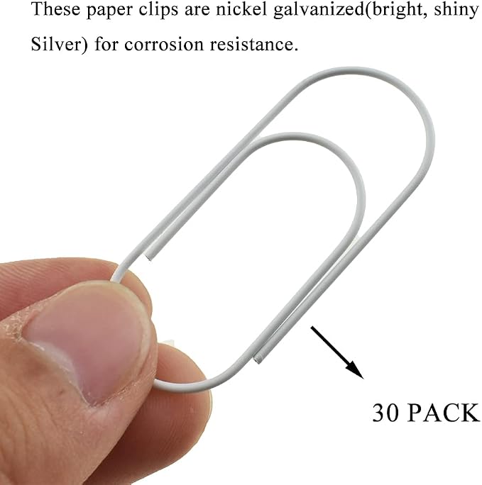 HAHIYO Paper Clips 2 inches (50mm) Length White Wide Paperclips Vinyl Coated Prevent Scratching Tearing The Pages Sturdy for Bookmark Organize Home Office School 30 Pack
