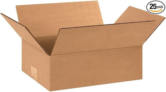 BOX USA Shipping Boxes Flat 12"L x 9"W x 4"H, 25-Pack | Corrugated Cardboard Box for Packing, Moving and Storage