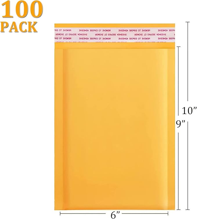 FCLMHD Bubble mailers 6x9 100Pack Yellow Padded Envelopes Discount Small Business Mailing Packages Self Sealing Tear Resistant Boutique Bulk Mail Shipping Bags for Jewelry Makeup Supplies.