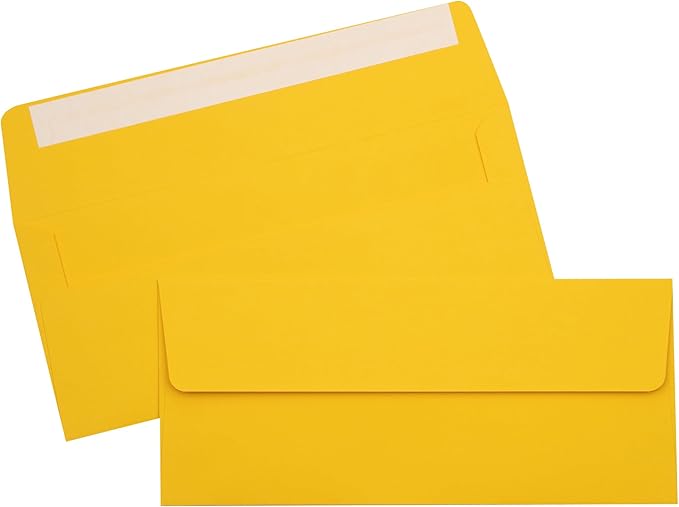 LUXPaper #10 Business Envelopes | Peel & Press | 4 1/8" x 9 1/2" | Sunflower Yellow | 80lb. Text | 50 Qty