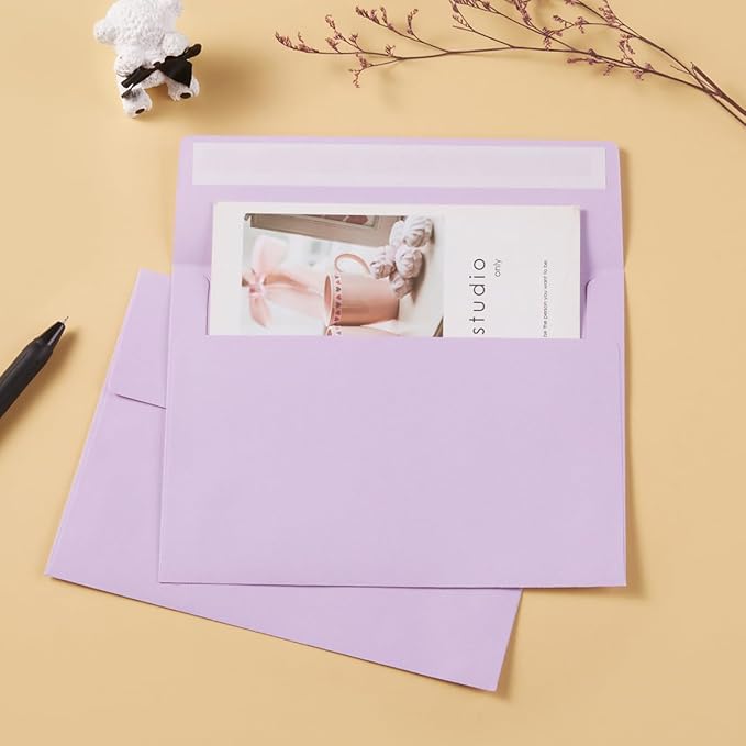 50 Pack 5 x 7 Envelopes Colored Self Seal for Wedding, Party Invitations, Greeting Cards, Announcements, Photos, 5.24 x 7.21 Inches (Light Purple)