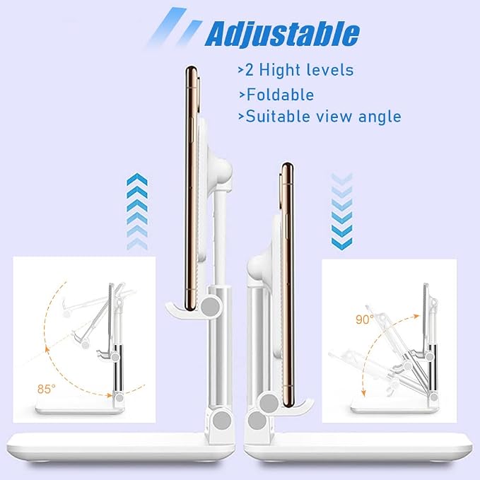 Phone Stand for Desk, Cell Phone Holder Cute Smart Cellphone Stand Foldable Stands Compatible with Under 8" Devices, Office Accessories, White-Pink