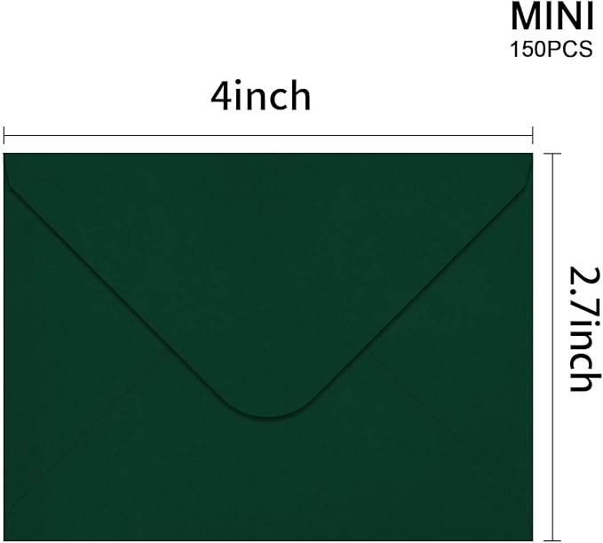 150 Packs of Gift Card Envelopes, Mini Envelopes, Gift Card Holder, Business Card Envelopes (4"x2.75") (dark green)