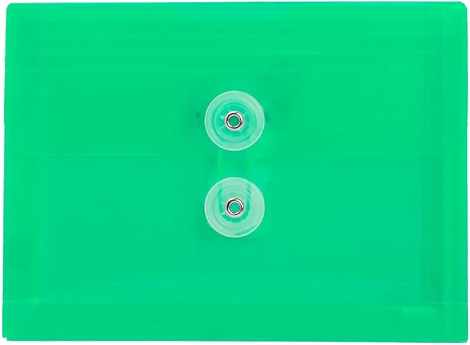 JAM PAPER Plastic Envelopes with Button & String Tie Closure - Index Size - 5 1/2 x 7 1/2 - Green - 12/Pack
