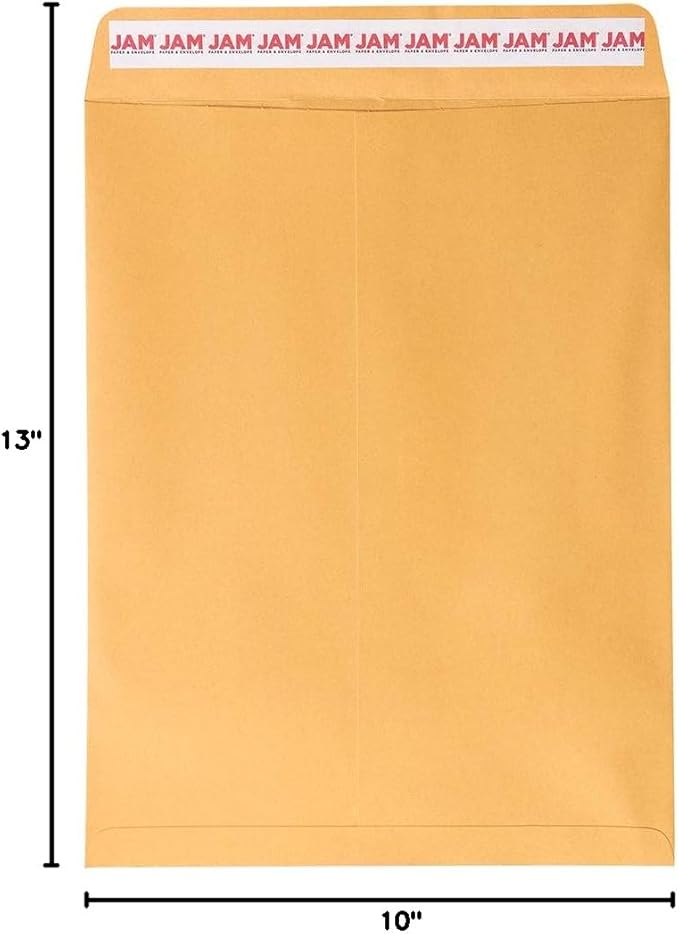 JAM PAPER 10 x 13 Open End Catalog Premium Envelopes with Peel and Seal Closure - Brown Kraft Manila - 100/Pack