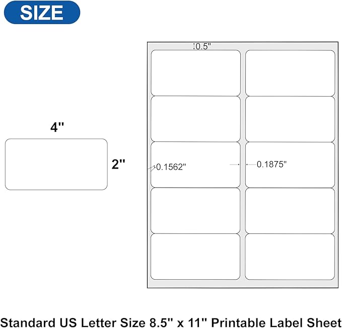 2" x 4" Shipping Address Labels for Laser Inkjet Printer, Mailing Label White for Package or Envelope, Printable Label Sheet 5163 8163 (500 Sheets 5000 Labels)