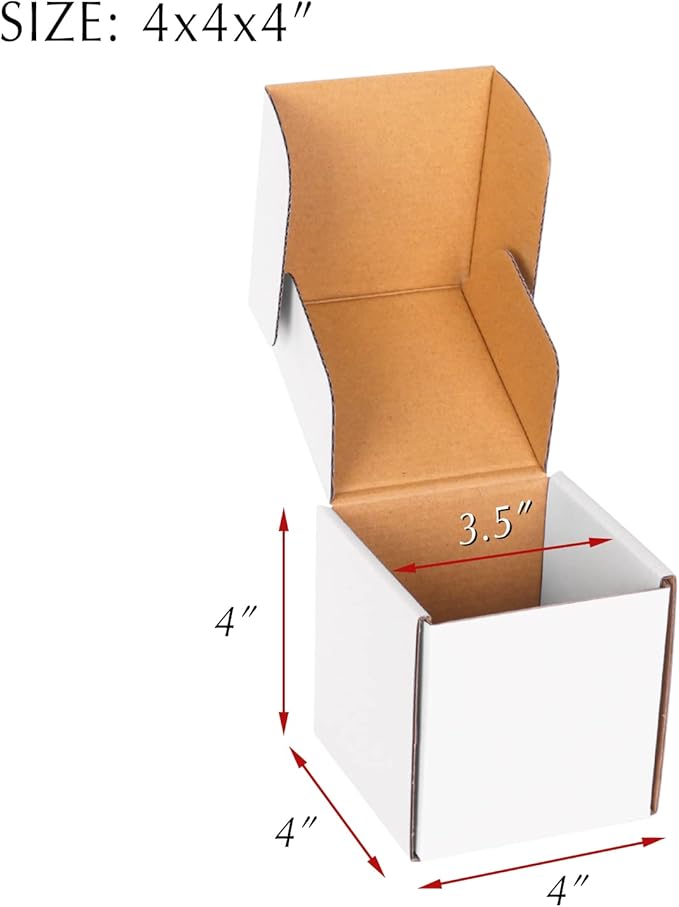 4x4x4 White Cardboard Boxes - 30 Pack Small Shipping Boxes for Business Mailing, Corrugated Packaging