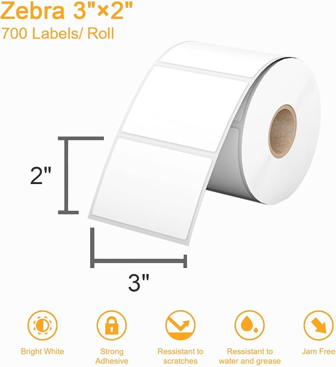 (8400 Pcs/3-Proof 1" Core) Labelebal 12 Rolls 3" x 2" Direct Thermal Label (76mm x 51mm) Multipurpose Shipping Address Mailing Barcodes Labels Compatible for Zebra 2844 & Rollo Desktop Label Printer