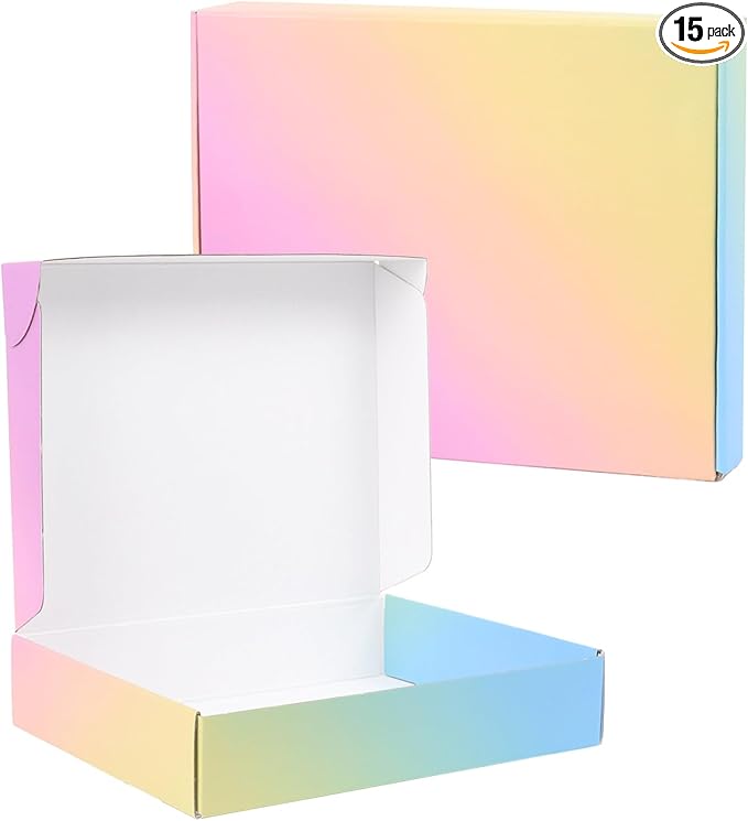 Shipping Boxes Medium 10x8x2", Colorful Mailer Boxes for Packaging 15 Pack, Corrugated Cardboard Boxes for Small Business Mailing