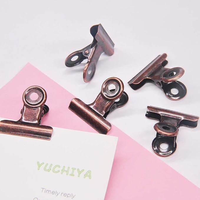 Bulldog Clips with Hole for Push-pin, Paper File Clips with Strong Spring, Small Metal Binder Clips, Seal Clamps for Coffee Tea Food Bags, Decorative Clips for DIY Photo Grid (Copper, 38 mm)