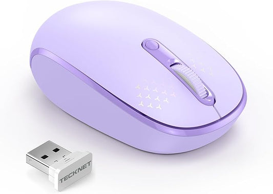 TECKNET Compact Ambidextrous Wireless Mouse for Laptop Purple | 2.4G Quiet Computer Mouse with USB Receiver, 3 Adjustable DPI Portable Cordless Mice for Chromebook, Laptop, PC, Mac