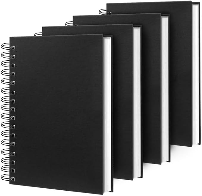 Lined Spiral Notebook 8.5"x11" Black Hardcover Journal 100GSM | A4 large size,4 pack,160 pages,100gsm thick paper no ink bleed,7mm college ruled, for Note Taking School Office Supplies