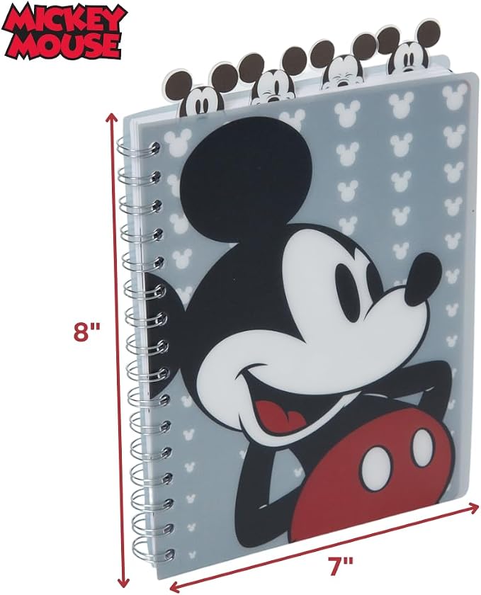 Disney Mickey Mouse Tab Journal Notebook, Spiral Bound, Cute Dividers, 8x7 | Vinyl Cover, Tabbed Dividers, Disney Mickey Mouse School & Office Supplies, Writing Journal, Diary, Travel Notebook, Notepad