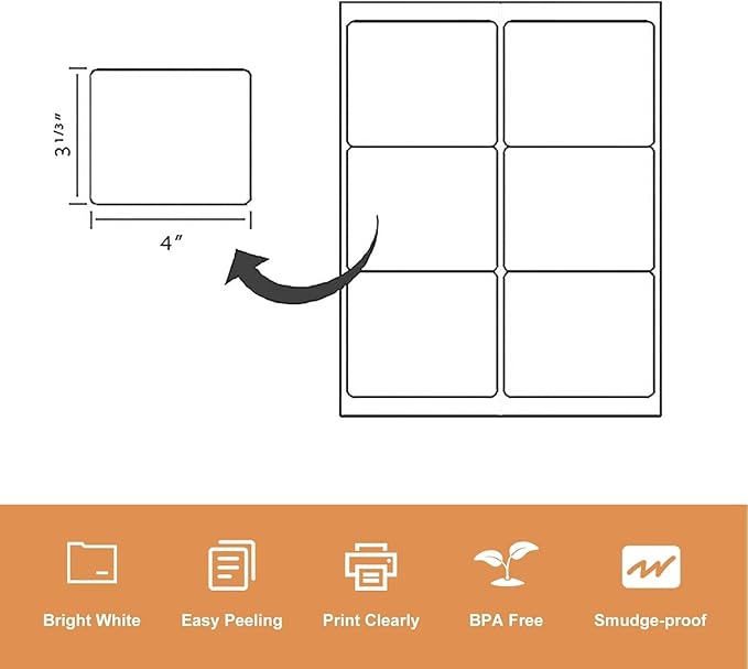 LabelMore 3 1/3 x 4 Labels - 6 Up Self Adhesive Shipping Labels - FBA Labels - 5000 Sheet/ 30000 Labels