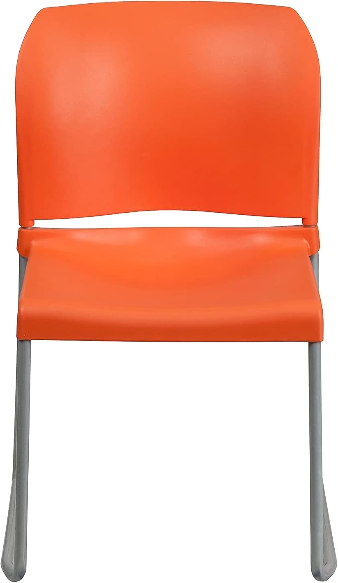 Flash Furniture HERCULES Series 880 lb. Capacity Orange Full Back Contoured Stack Chair with Gray Powder Coated Sled Base