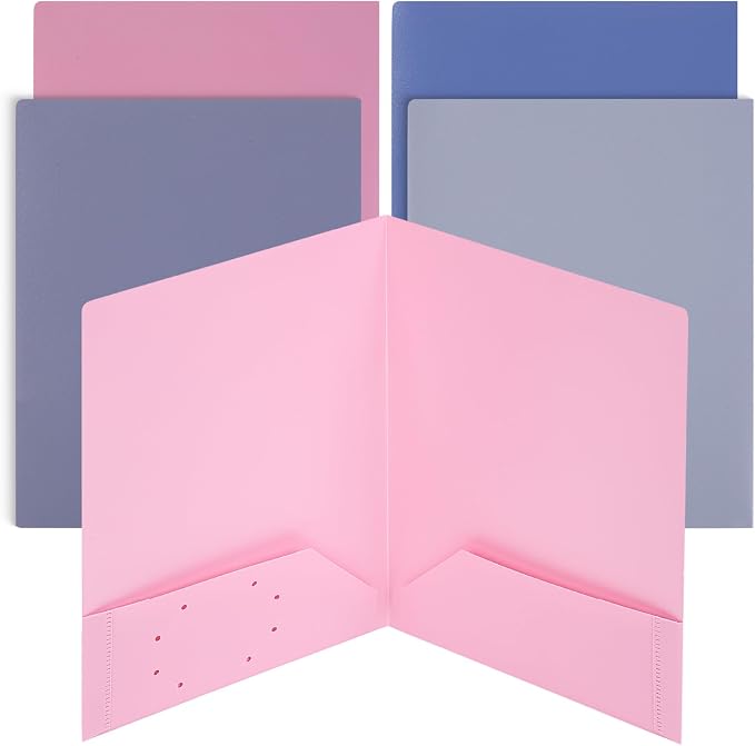 Mr. Pen- Plastic Folders with Pockets, 5 pcs | Aesthetic File Folder with Business Card Slot, 2-Pocket Folder, Back to School, Office, Filing Supplies