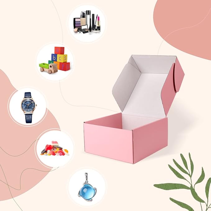 Pink Shipping Boxes Medium, 8x8x4" 20 Packs Mailing Packaging Boxes, Cardboard Mailer Boxes for Small Business Packing