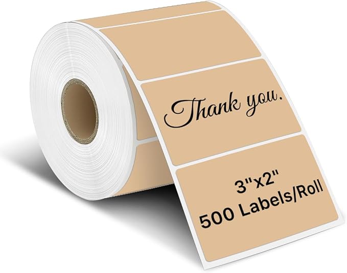 iEager 3" x 2" Thermal Labels, Rectangle Thermal Printer Stickers, Self-Adhesive Durable Sticker with Perforation Line, 500 Labels/Roll, Brown