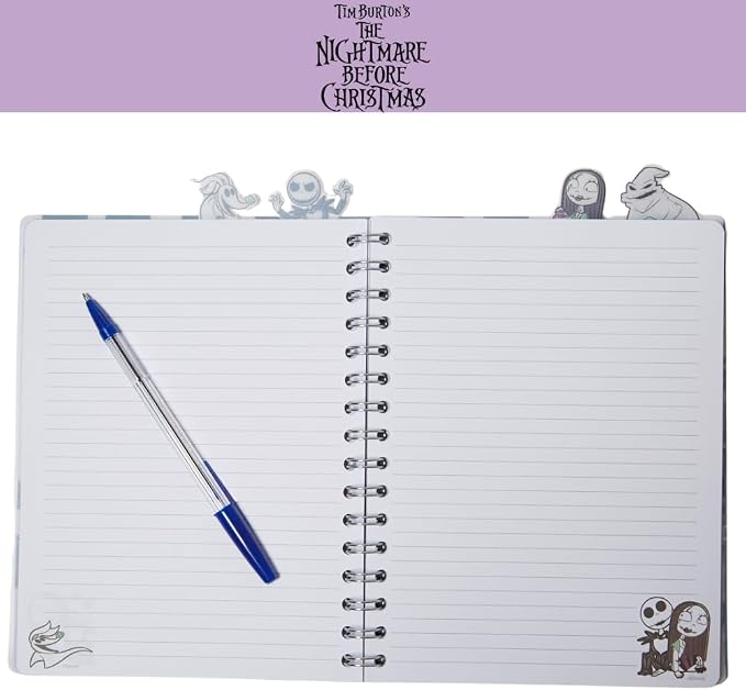 Nightmare Before Christmas Tab Journal Notebook, Spiral Bound, 96 Lined Pages, 8 x 7 inches, Black/White