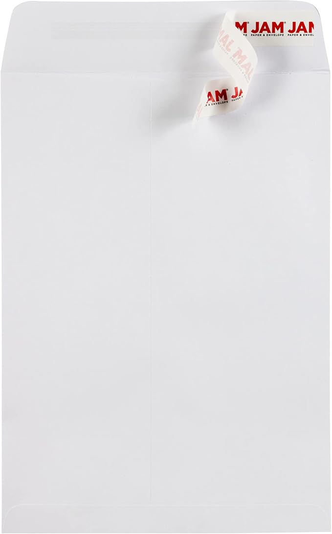 JAM PAPER 7 1/2 x 10 1/2 Open End Commercial Envelopes with Peel and Seal Closure - White - Bulk 250/Box