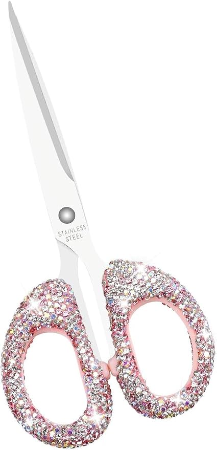 MultiBey 6.3" Pink Rhinestone Scissors, Sharp Stainless Steel Blades | Cute Sparkly Rhinestone Scissors with Stainless Steel Blades | Aesthetic Craft Shears for Scrapbooking, Journaling & Office