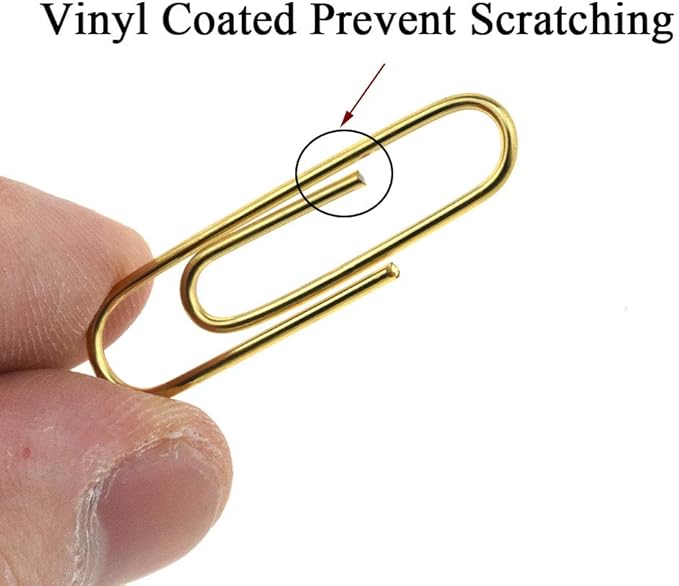 HAHIYO Paper Clips 1.3" (33mm) Length Gold Paperclips Vinyl Coated Prevent Scratching Tearing The Pages Sturdy for Bookmark Organize Home Office School 120 Pack