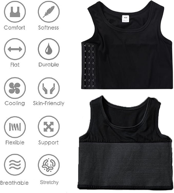 XUJI Transgender FTM Breathable Cotton Elastic Band Colors Chest Binder Tank Top (M-6XL)