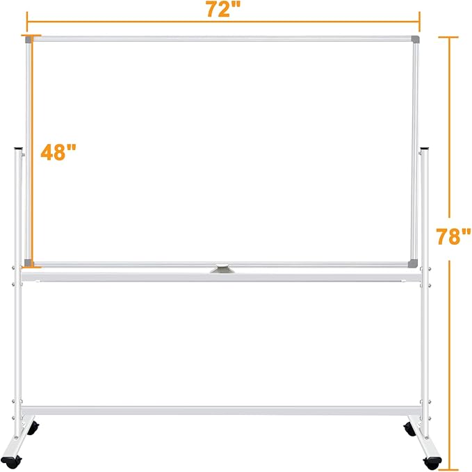 Rolling Whiteboard on Wheels 72x48 inch, Large Double-Sided White Board Dry Erase with Stand, Magnetic Mobile Whiteboard with Stands for School, Office, Home 2 Eraser, 6 Markers, 20 Magnets
