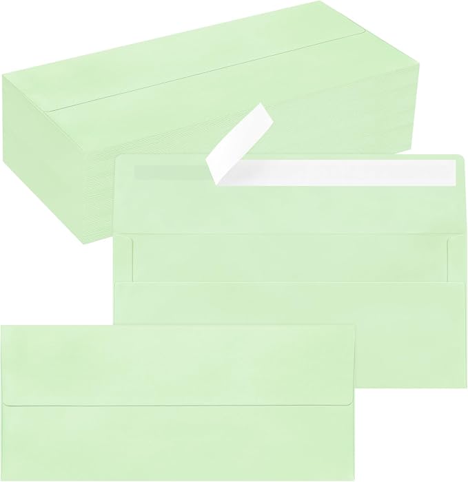 100 Pack #10 Light Green Envelopes Letter Size Self Seal Business Envelopes | Security Mailing Envelopes, 4 1/8 x 9 1/2 Inches