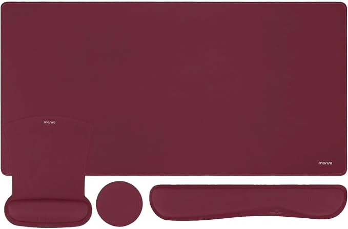MOSISO Keyboard Mouse Pad Set, Large Gaming Mousepad&Keyboard Wrist Rest | Mouse Wrist Rest&Coaster, Ergonomic Non-Slip Mousepad&Easy Typing Cushion with Memory Foam for Home Office, Wine Red