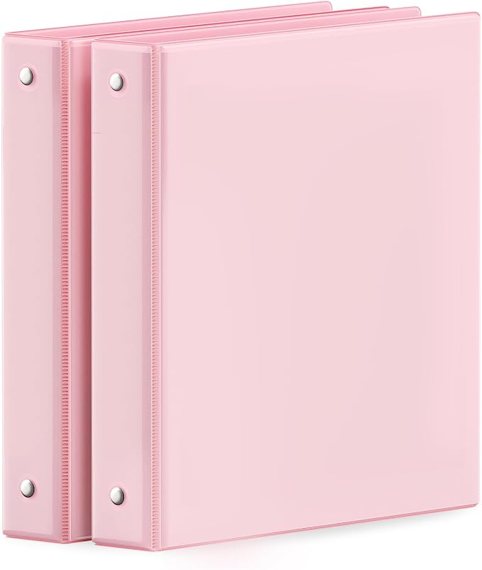 SUNEE 3 Ring Binder 1 Inch 2 Pack, Clear View Binder Three Ring PVC-Free (Fit 8.5x11 Inches) for School or Office Supplies, Pink