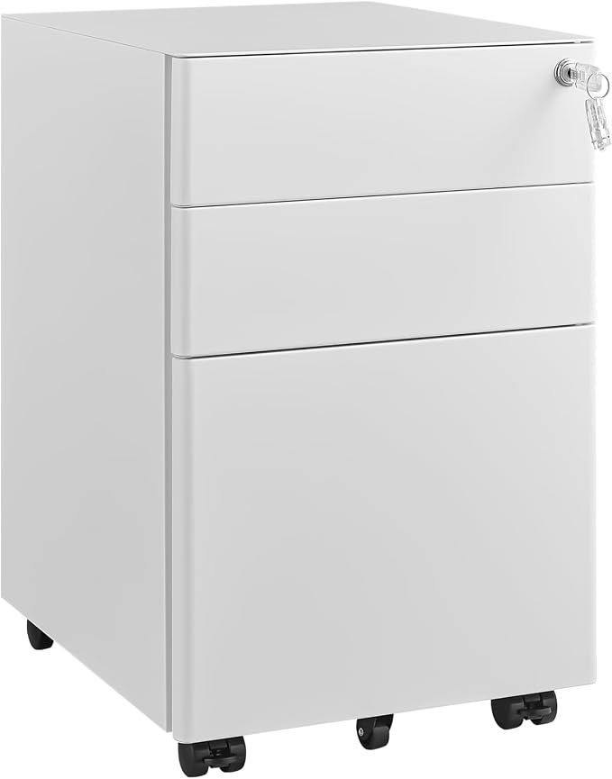 Approgreent Fully Assembled 3 Drawer File Cabinets for Home Office | Lockable Mobile Filing Cabinet with Anti-tipping Wheels, Fits A4, Letter & Legal Size Files & Folders, Matte White