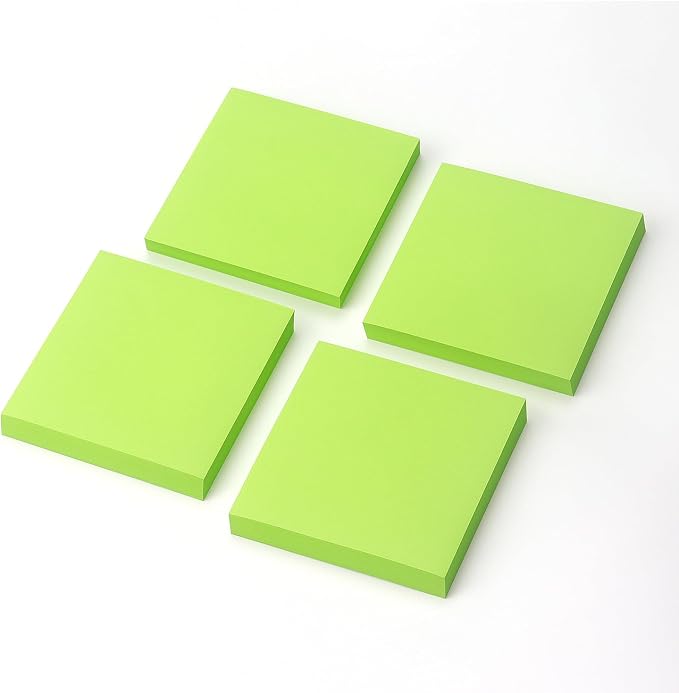 Sticky Notes 3x3 Pop Up with Bright Colors (Green), 4 Pads 90 Sheets/Pad | Bright Green Pop Up Self-Stick Notes Pads, 360 Sheets Total, Perfect for Daily Reminders, Study Notes, and Office Memos