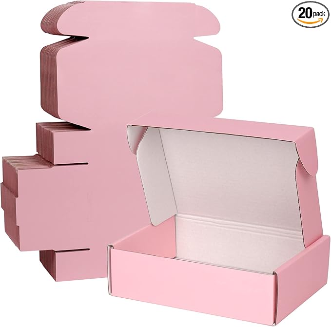 Shipping Boxes Small 6x4x2 Inches, Pink Cardboard Boxes for Packaging, Corrugated Mailing Boxes for Small Business (Pack of 20)