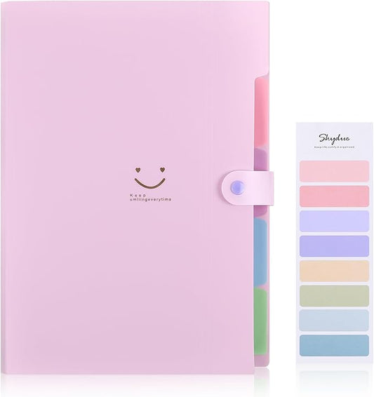 SKYDUE Expanding File Folder with 5 Pockets, Cute Accordion File Organizer, Letter Size Filing Folder, Portable Paper Receipt Organizer, School Office Supplies Purple