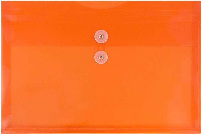JAM PAPER Plastic Envelopes with Button & String Tie Closure - Letter Booklet - 9 3/4 x 13 - Orange - 3/Pack