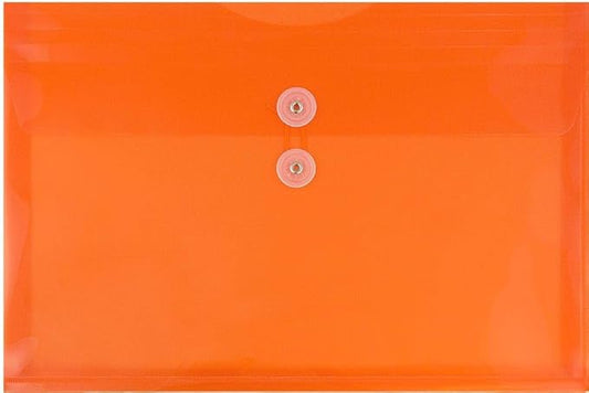 JAM PAPER Plastic Envelopes with Button & String Tie Closure - Letter Booklet - 9 3/4 x 13 - Orange - 3/Pack