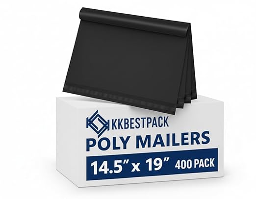 KKBESTPACK BLACK 14.5x19 400 PCS Large Poly Mailers Shipping Bags for Small Business – Self Sealing Package Envelopes