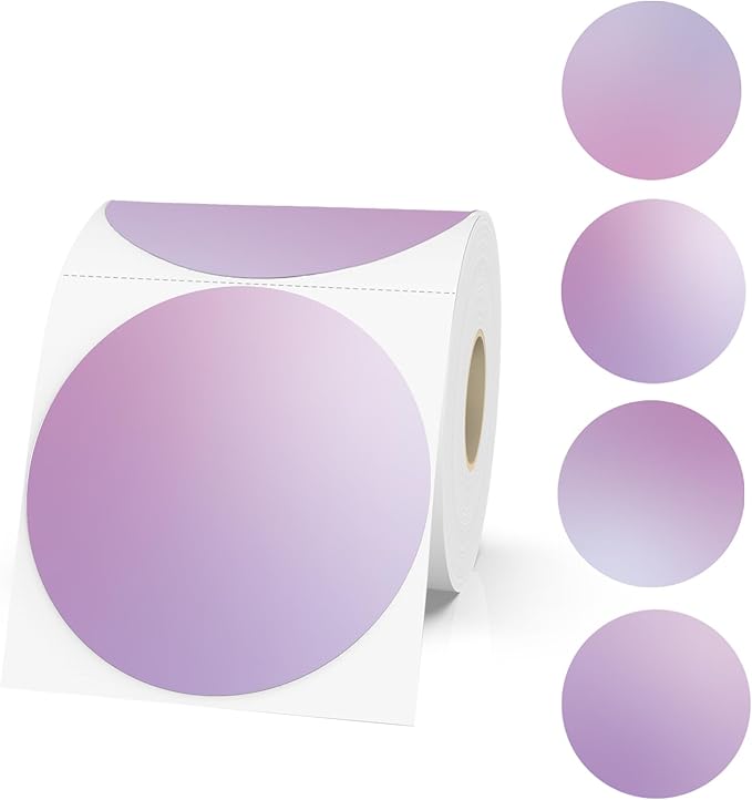 3 Inch Purple Round Thermal Sticker Labels, Self-Adhesive Circle Direct Thermal, Multi-Purpose Roll for DIY Logo Design, QR Code, Name Tag (410 Labels, 1 Roll)