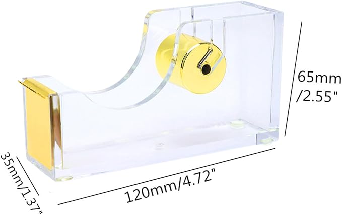 NatSumeBasics Tape Dispenser Desk Pure Gold Acrylic Washi Tapes Holder Dispenser for Aesthetic Office School Accessories Supplies (Clear Yellow Gold)