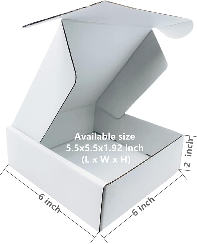 6x6x2 inch Small White Mailers Boxes Pack of 35 Recyclable Corrugated Gift Box for Packaging Shipping