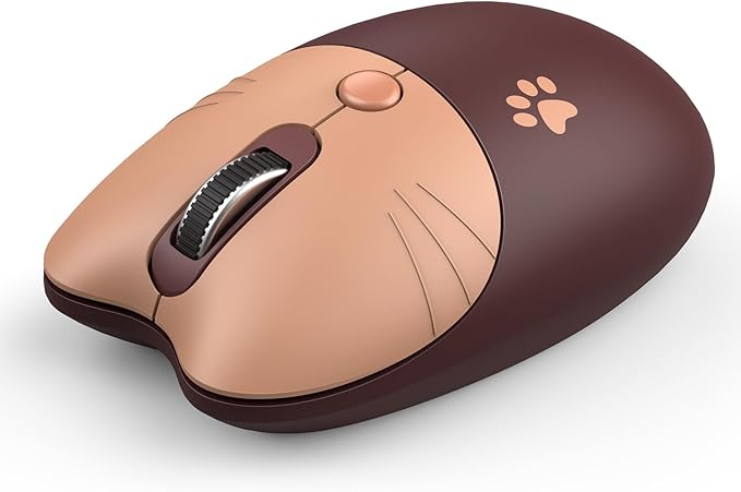 Cute Cat Wireless Mouse, 2.4GHz Wireless Silent Mouse, USB Receiver Plug and Play, 3 Adjustable DPI, Compatible with Notebook, PC, Laptop, Computer- Coffee Colorful
