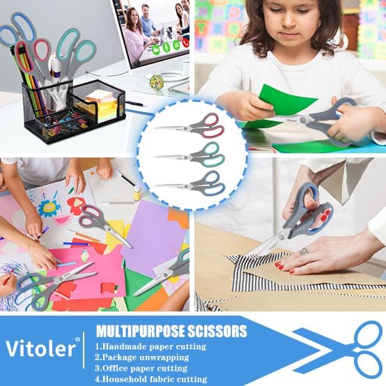 Vitoler Scissors, Heavy Duty Scissors All Purpose Bulk Set of 3-Pack | Sharp Scissor for Office School Craft Sewing Fabric, Right/Left Hand